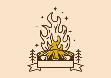 Renkli bir şenlik ateşinin mono çizgisi resim tasarımı