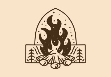 Renkli bir şenlik ateşinin mono çizgisi resim tasarımı