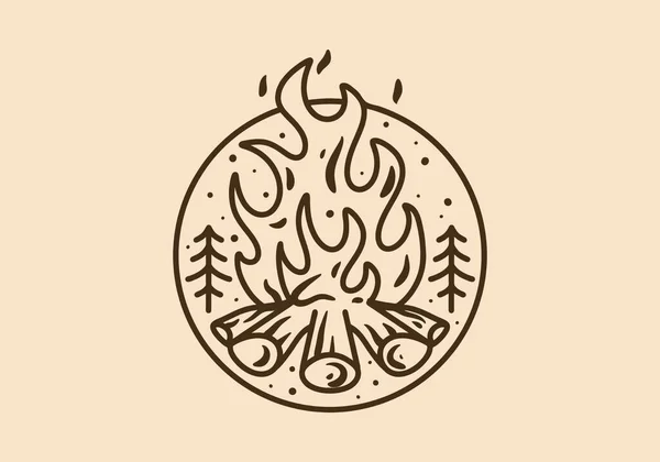 Моно Линии Искусства Иллюстрации Дизайн Костра Винтажном Цвете — стоковый вектор