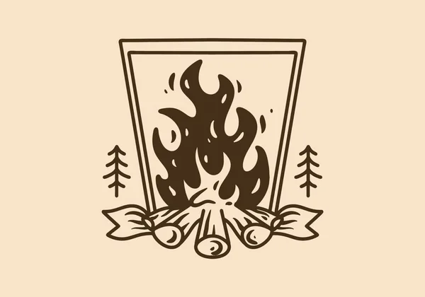 Garis Mono Gambar Desain Ilustrasi Dari Api Unggun Dalam Warna - Stok Vektor