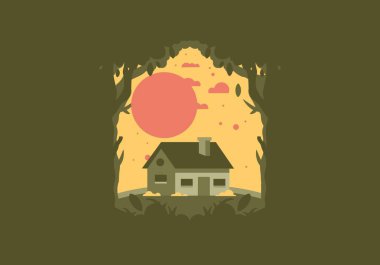 Basit bir evin renkli düz çizimi