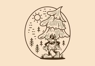 Eski tarz çam ağacının maskot karakter tasarımı