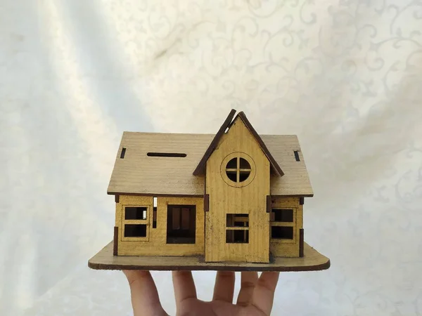 Uma Foto Casa Velha Miniatura Feita Madeira — Fotografia de Stock