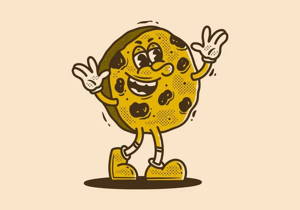 Vintage Σχεδιασμός Χαρακτήρα Μασκότ Του Cookie Χαρούμενη Έκφραση — Διανυσματικό Αρχείο