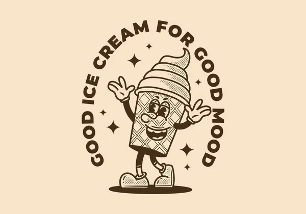 Vintage Mascot Character Design Ice Cream Cone Happy Expression — Stock Vector