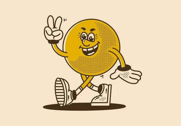 黄色のボールのヴィンテージマスコットキャラクターデザインが喜んで歩いています — ストックベクタ