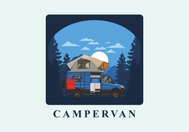 Çatı çadırı çizimi olan büyük bir karavan.
