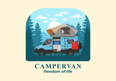 Çatı çadırı çizimi olan büyük bir karavan.