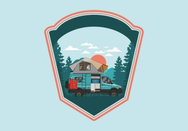 Çatı çadırı çizimi olan büyük bir karavan.