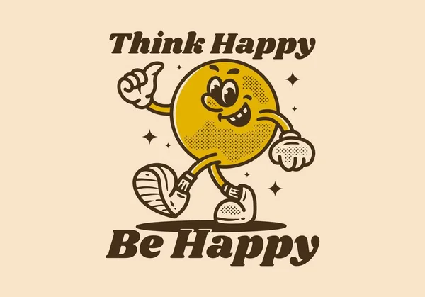 Pense Feliz Seja Felicidade Personagem Mascote Vintage Cabeça Bola Com —  Vetores de Stock