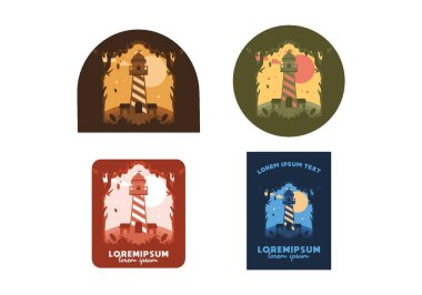 Ormandaki deniz fenerinin renkli düz çizimi