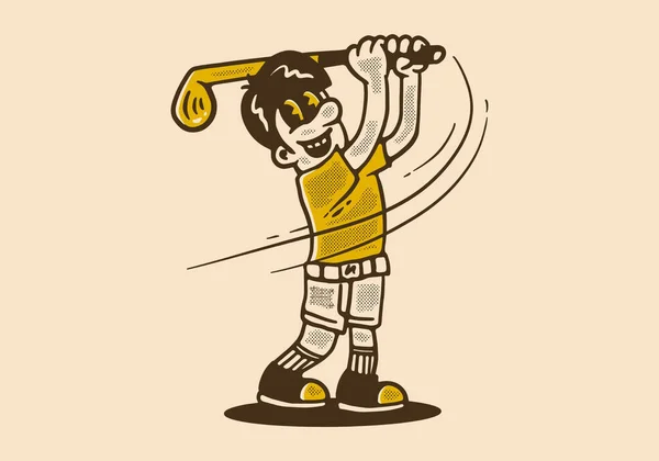 一个拿着高尔夫球棒的人的吉祥物人物形象设计 — 图库矢量图片