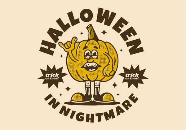 Halloween Incubo Disegno Personaggio Mascotte Zucca Con Vecchio Volto — Vettoriale Stock