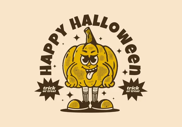 Dulce Truco Halloween Feliz Personaje Mascota Calabaza Amarilla Con Cara — Archivo Imágenes Vectoriales