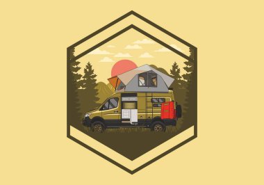 Çatı çadırı çizimi olan büyük bir karavan.