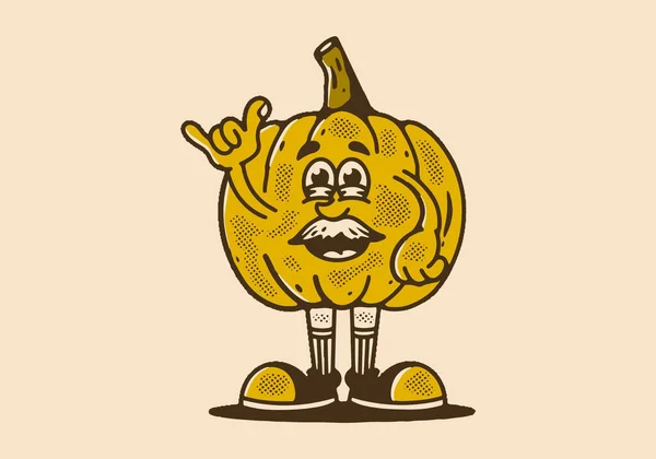 Sarı Kabak Maskotu Karakteri Eski Yüzlü Klasik Tarzda Çizim Yapan — Stok Vektör