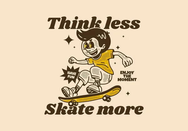 Pense Menos Patine Mais Personagem Mascote Vintage Cara Pulando Skate —  Vetores de Stock