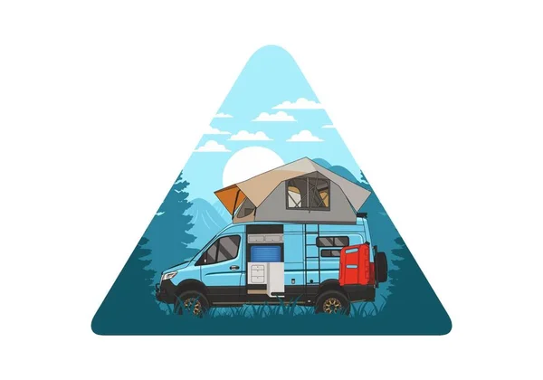 Grand Camping Car Avec Toit Tente Illustration Conception — Image vectorielle