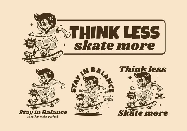 Vintage Χαρακτήρα Μασκότ Ενός Τύπου Άλμα Skateboard — Διανυσματικό Αρχείο