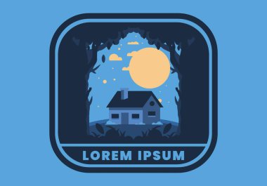 Basit bir evin renkli düz çizimi