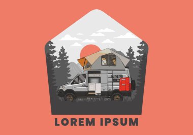 Çatı çadırı çizimi olan büyük bir karavan.