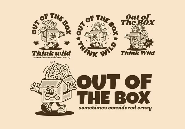 Out Box Vintage Mascot Character Cardboard Box Human Brain — 图库矢量图片
