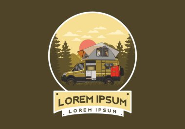 Çatı çadırı çizimi olan büyük bir karavan.