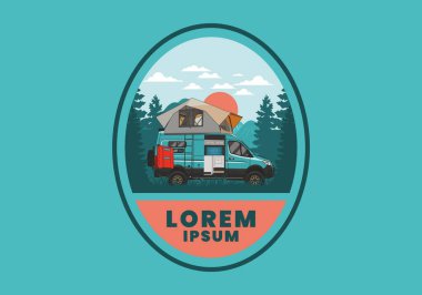 Çatı çadırı çizimi olan büyük bir karavan.