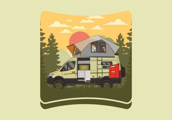 Grande Van Campista Com Design Ilustração Tenda Telhado — Vetor de Stock