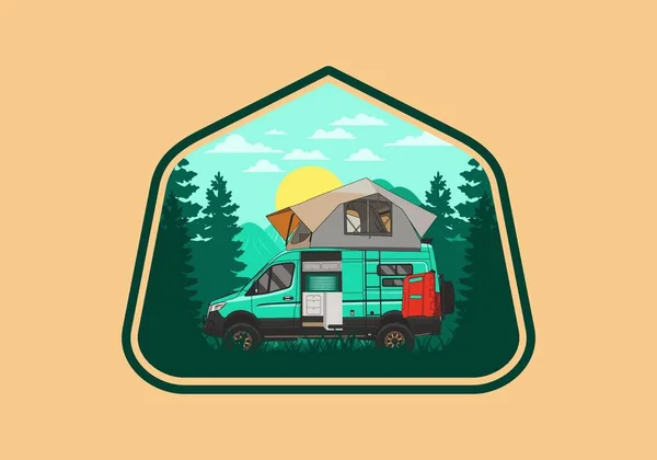 Grande Camper Con Tetto Tenda Disegno Illustrazione — Vettoriale Stock
