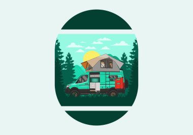 Çatı çadırı çizimi olan büyük bir karavan.