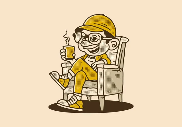 Illustration Eines Mannes Der Sich Auf Einem Stuhl Entspannt Und — Stockvektor