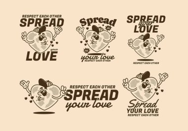 Sevginizi yayın, Kalp maskotu karakter çizimi, beş farklı tipte klasik tasarım.