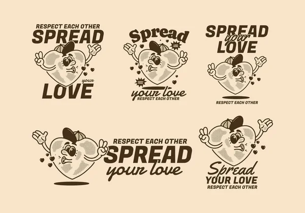 Sevginizi yayın, Kalp maskotu karakter çizimi, beş farklı tipte klasik tasarım.