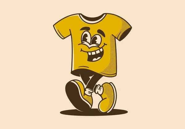 Εικονογράφηση Χαρακτήρα Μασκότ Του Περπάτημα Shirt Σχέδιο Vintage Στυλ — Διανυσματικό Αρχείο