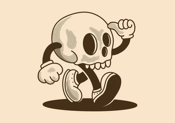 Mascot Character Illustration Walking Skull Design Vintage Style — Stock Vector