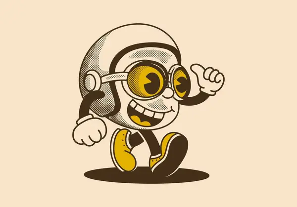 Mascote Personagem Ilustração Andar Cabeça Usando Capacete Design Estilo Vintage — Vetor de Stock