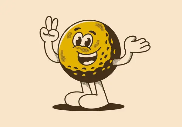 Happiness Key Life Vintage Mascot Character Illustration Golf Ball Happy — Stock Vector