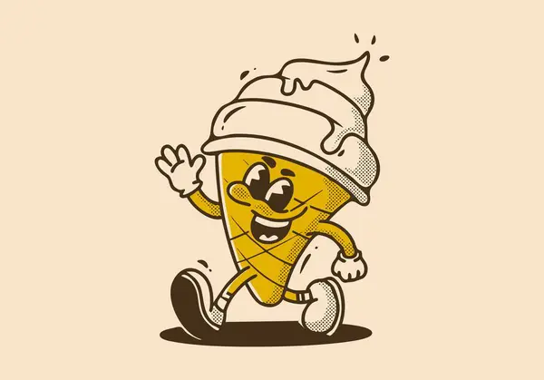 Vintage Mascot Character Illustration Walking Ice Cream — Stock Vector