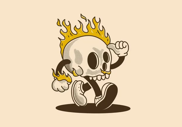 stock vector Vintage mascot character illustration of burning skull