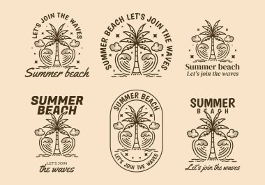 Summer Beach, hadi dalgalara katılalım. Hindistan cevizi ağacı ve dalgaların klasik çizgisi çizimi