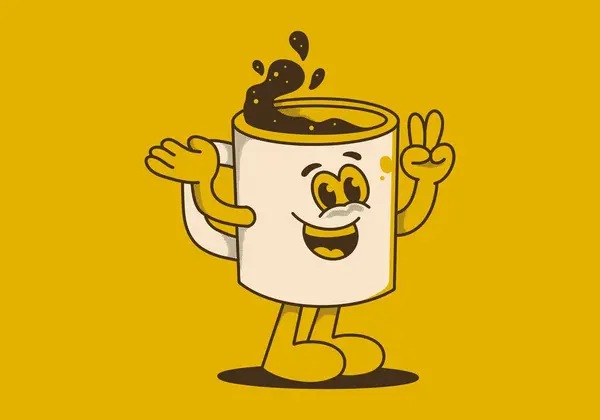 Vintage Mascot Character Illustration Coffee Mug Happy Face — Stock Vector