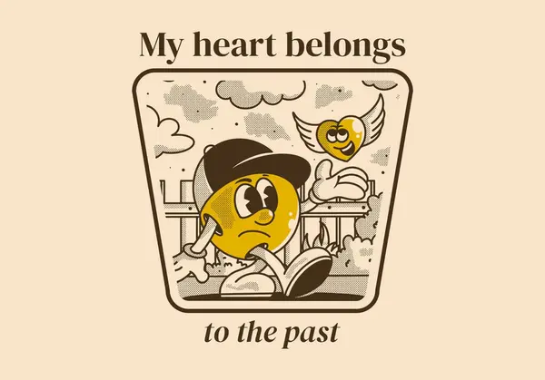 Heart Belong Mascot Character Illustration Ball Head Flying Heart — Stock Vector