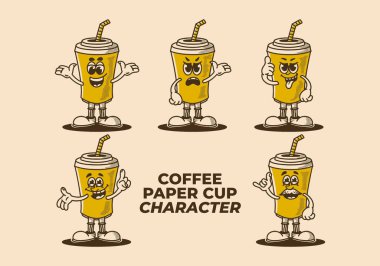 Mascot character illustration of coffee paper cup in variations pose clipart