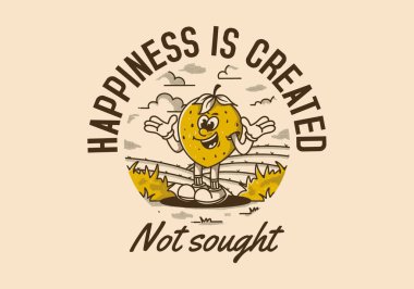 Mutluluk yaratılır, aranmaz. Bahçedeki mutlu çileğin çizimi.