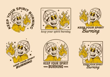 Ruhunu canlı tut. Elinde ateş tutan bereli bir adamın geçmişe dönük çizimi.