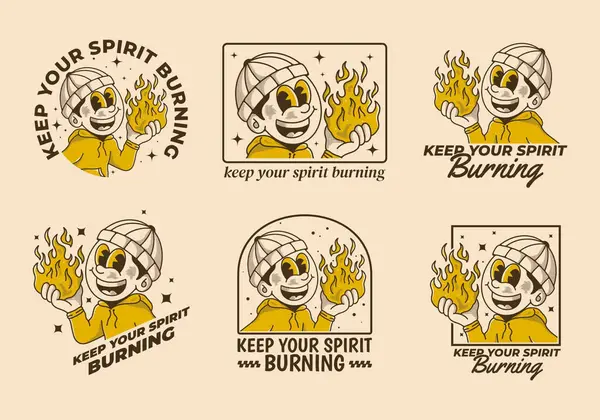 Ruhunu canlı tut. Elinde ateş tutan bereli bir adamın geçmişe dönük çizimi.