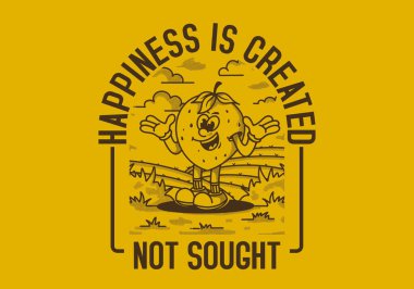 Mutluluk yaratılır, aranmaz. Bahçedeki mutlu çileğin çizimi.