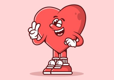 Elle kalbin maskot karakteri çizimi barışın sembolüdür. Kırmızı renk