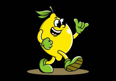 Sarı renkli yürüyen limon maskotu tasarımı
